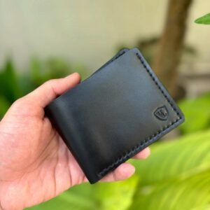 leather Bifold handmade wallet black