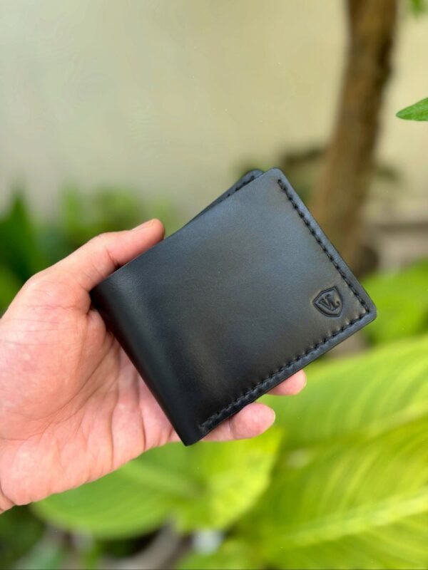 leather Bifold handmade wallet black