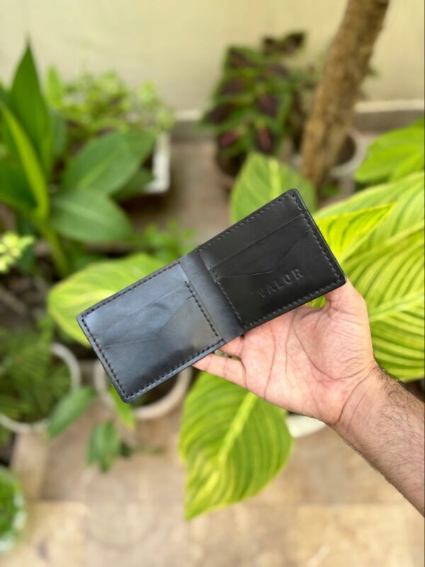 leather Bifold wallet balck open